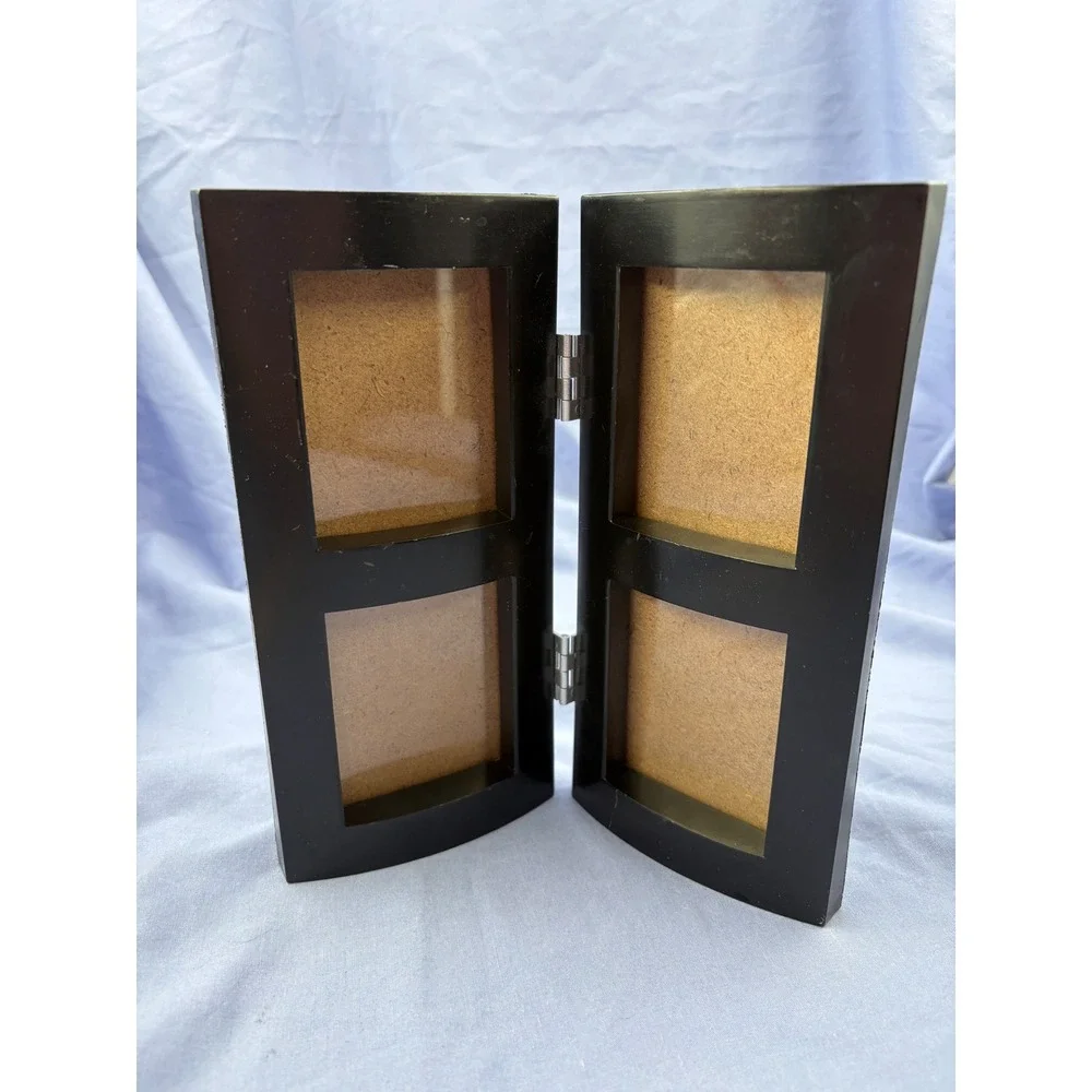 Black Wood Hinged Bifold Quad Collage Tabletop Picture Frame 4 Openings 2x3